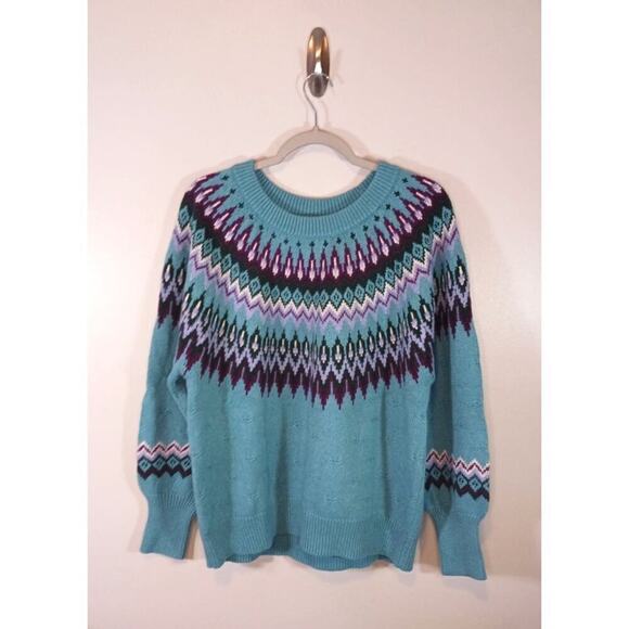 Sundance Fair Isle Nordic Boho Wool Blend Crew Neck Women's Sweater Size L New - Picture 1 of 4